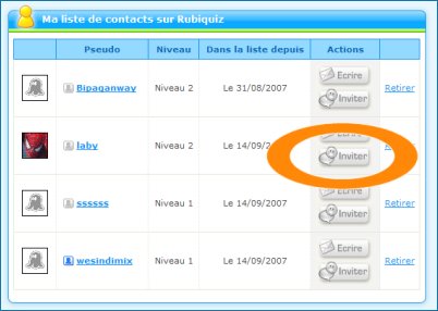 Mes contacts sur Rubiquiz